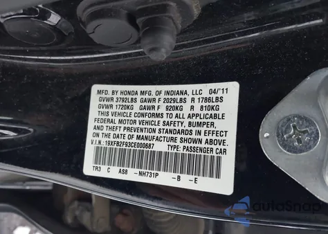 2012 Honda Civic Ex-L z USA, uszkodzony, nr VIN 19XFB2F93CE000687